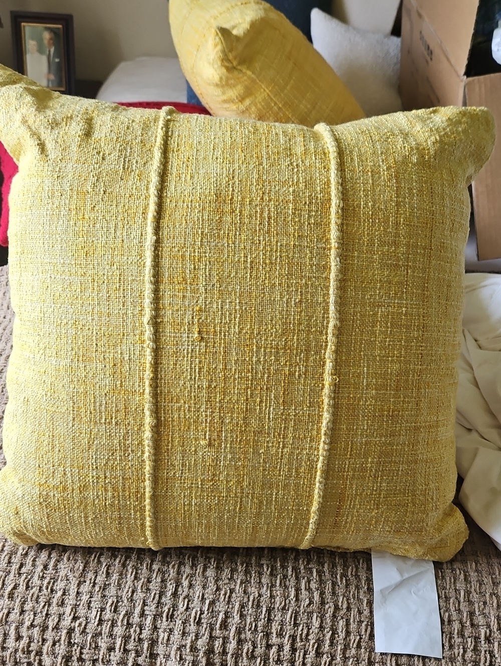 Textured Yellow Decorative Throw Pillow - Bright Accent Cushion 20x20